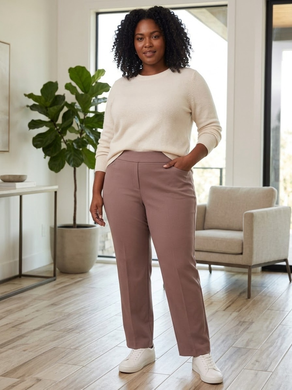 Chico's Straight-Leg Pants in Mauve Taupe
